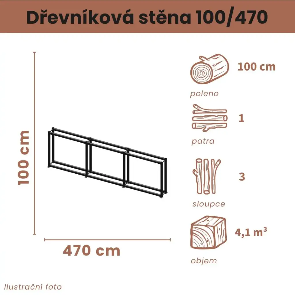 [100/470-A] Dřevníková stěna 100/470 cm (100 cm)