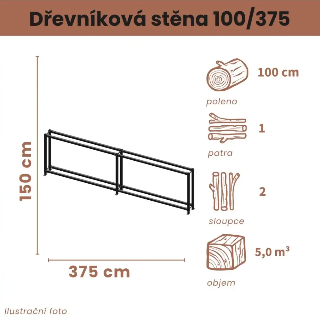Dřevníková stěna 100/375