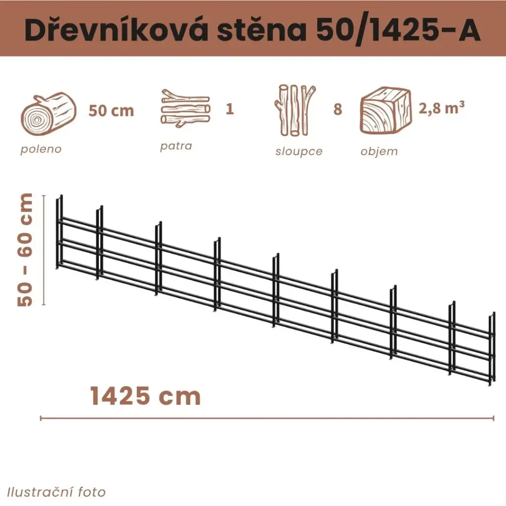 [50/1425-A] Dřevníková stěna 50/1425 cm (50 cm, 1 patro)