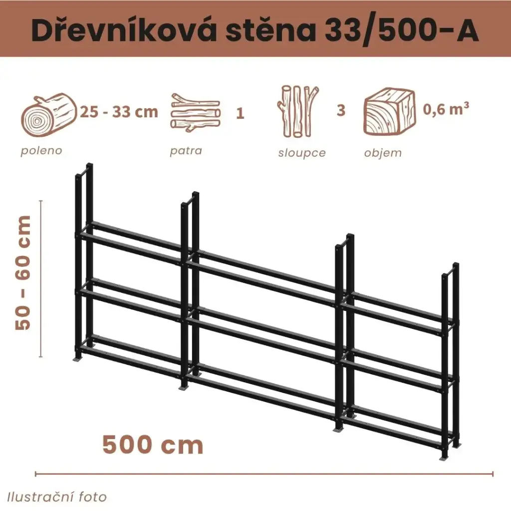 Dřevníková stěna 33/500 cm