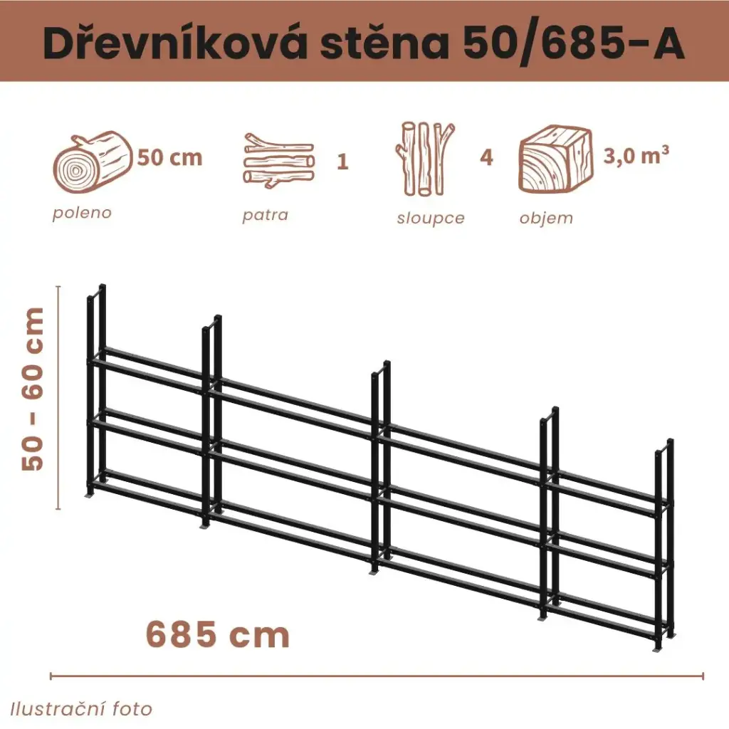 [50/685-A] Dřevníková stěna 50/685 cm (50 cm, 1 patro)
