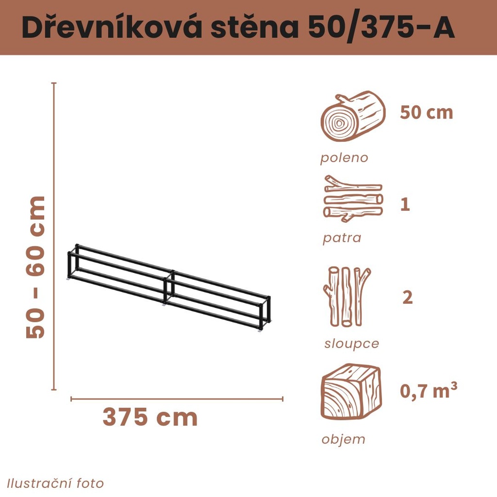 Dřevníková stěna 50/375 cm