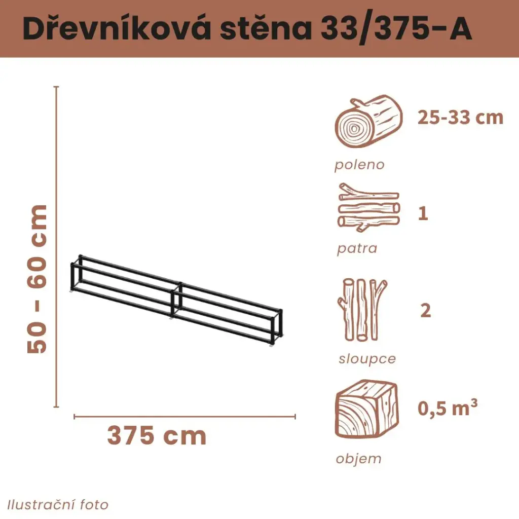 [33/375-A] Woodshed wall 33/375 cm (50 cm, 1 level)