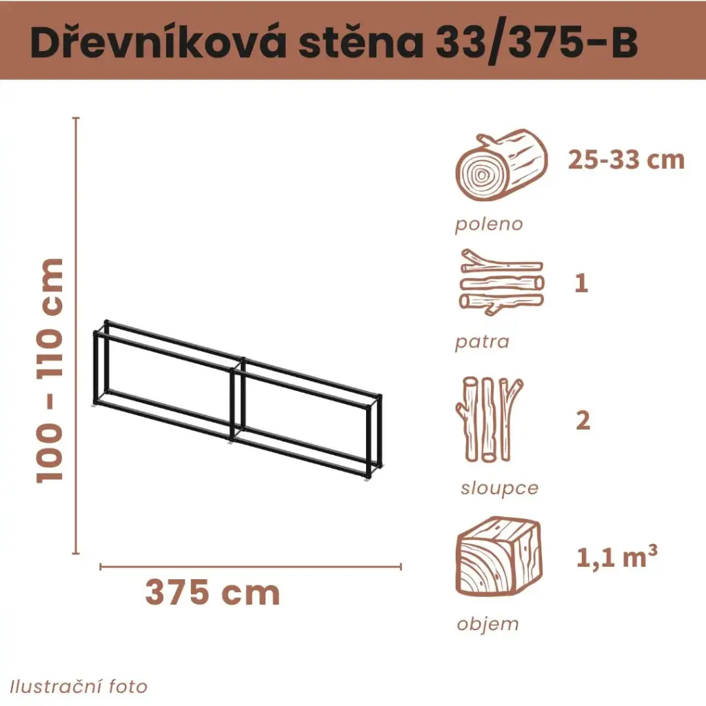 Dřevníková stěna 33/375 cm