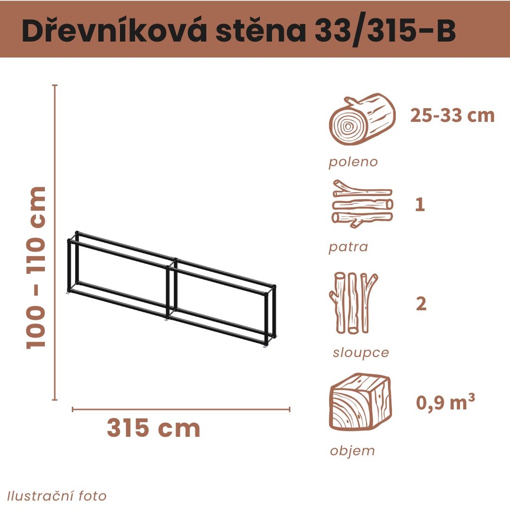 Dřevníková stěna 33/315 cm