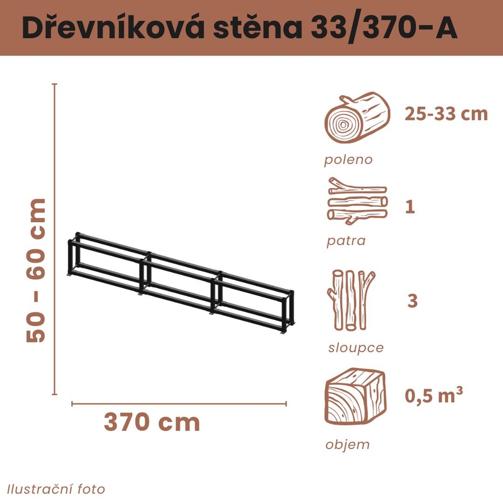 [33/370-A] Dřevníková stěna 33/370 cm (50 cm, 1 level)