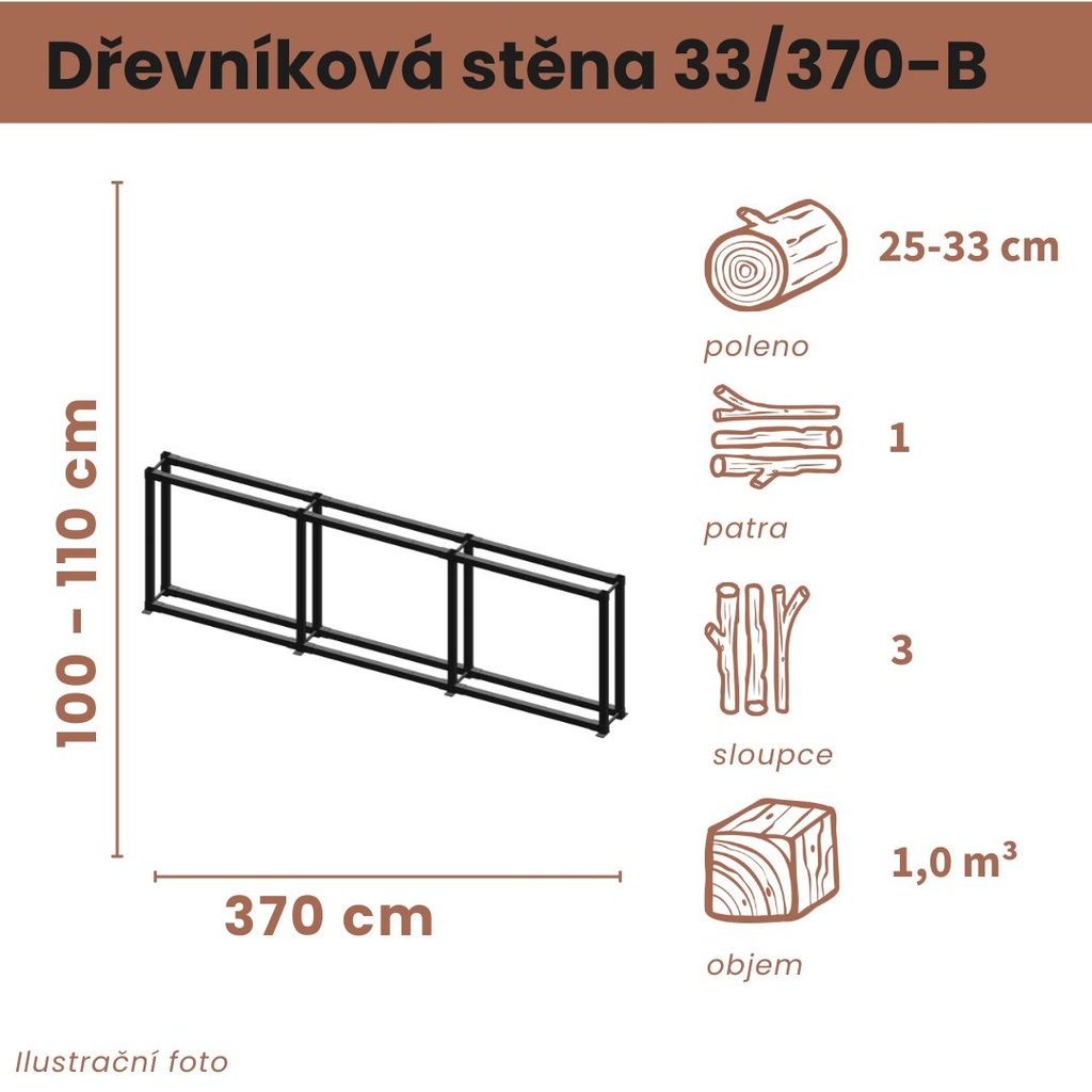 Dřevníková stěna 33/370 cm