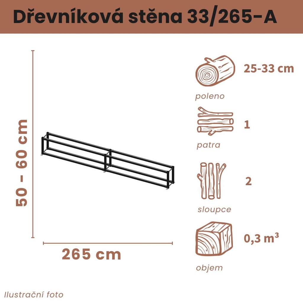 Dřevníková stěna 33/265 cm