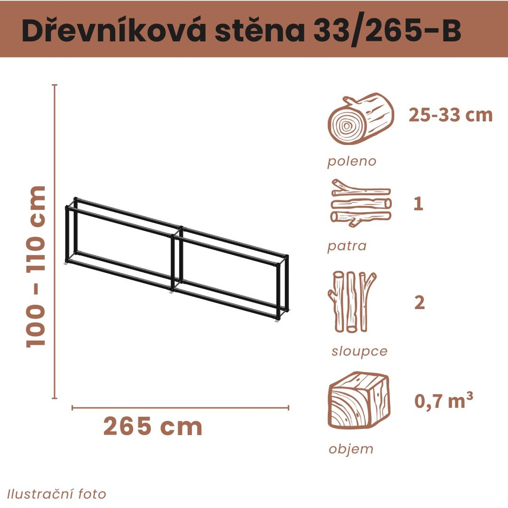 Dřevníková stěna 33/265 cm