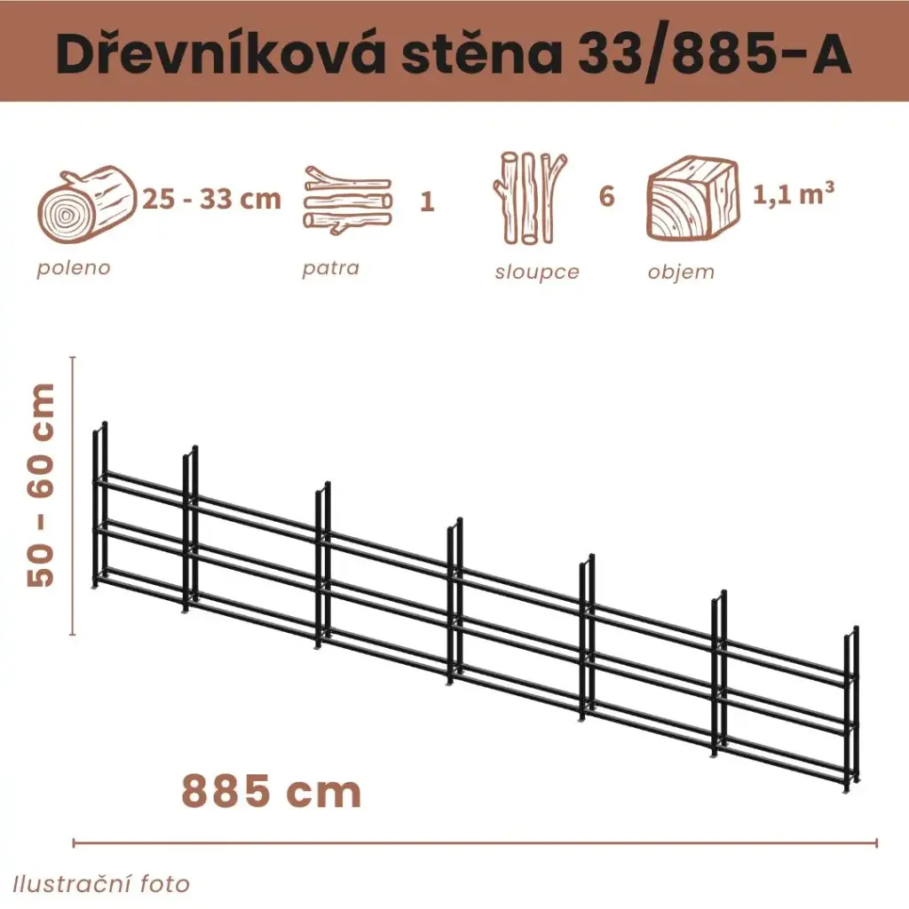 [33/885-A] Dřevníková stěna 33/885 cm  (50 cm, 1 level)