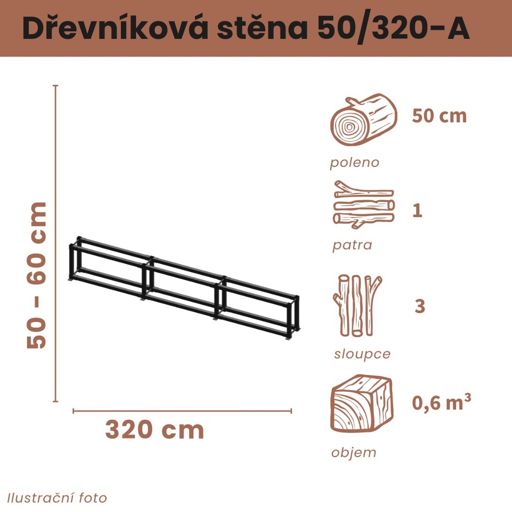 [50/320-A] Dřevníková stěna 50/320 cm (50 cm, 1 patro)