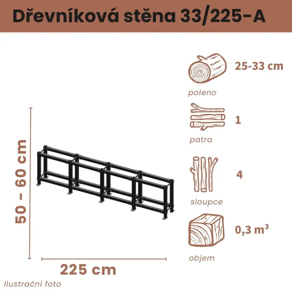 [33/225-A] Dřevníková stěna 33/225 cm (50 cm, 1 patro)