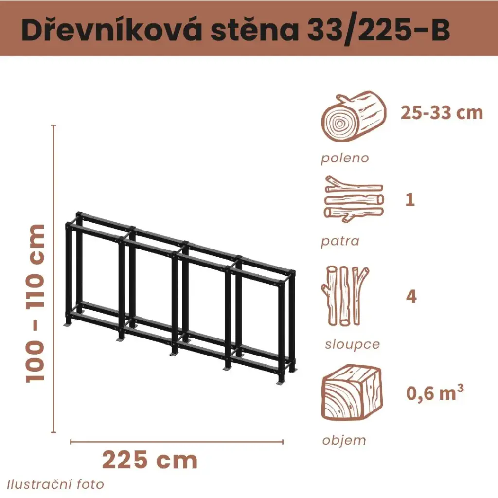 Dřevníková stěna 33/225 cm
