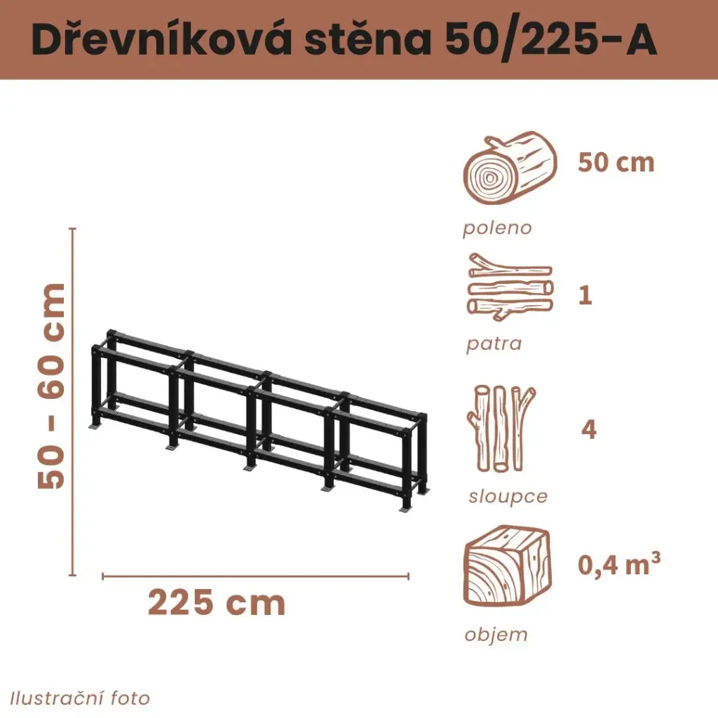 [50/225-A] Dřevníková stěna 50/225 cm (50 cm, 1 patro)