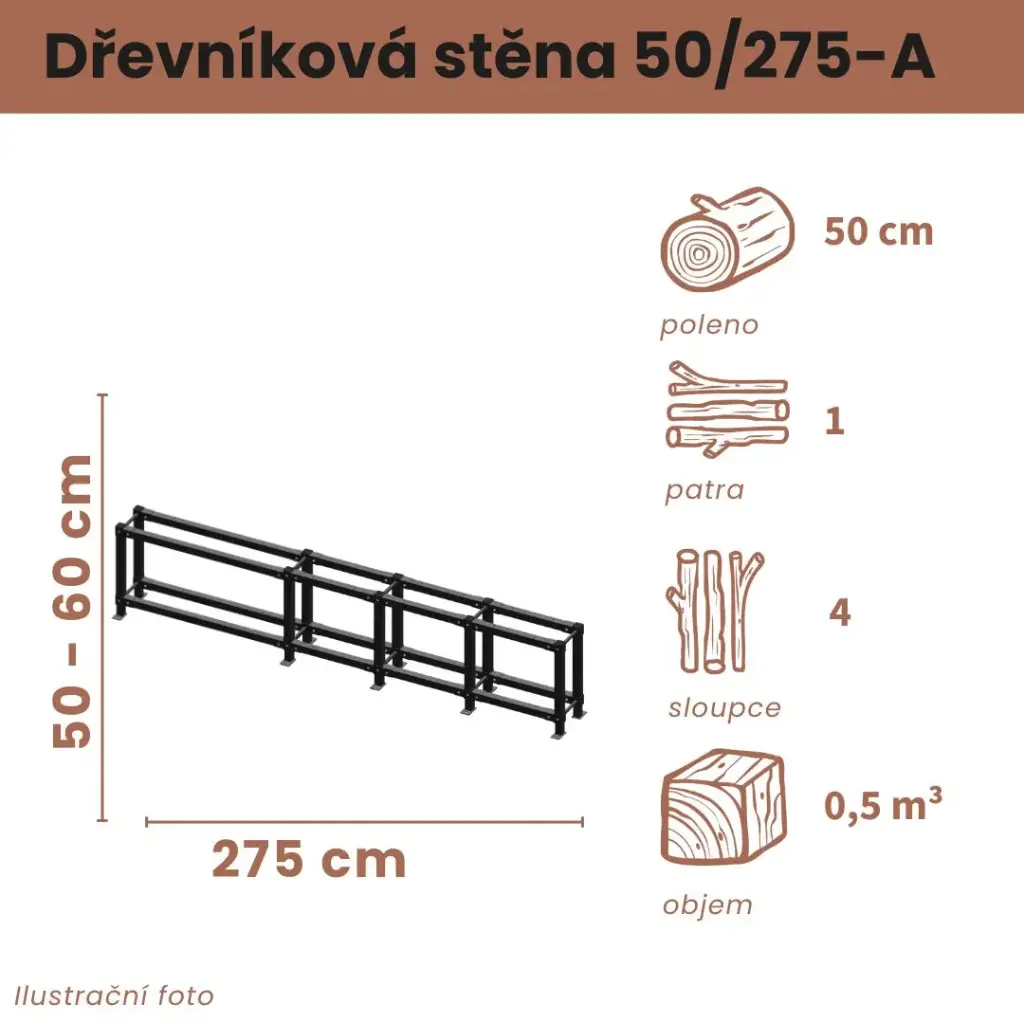 [50/275-A] Dřevníková stěna 50/275 cm (50 cm, 1 patro)