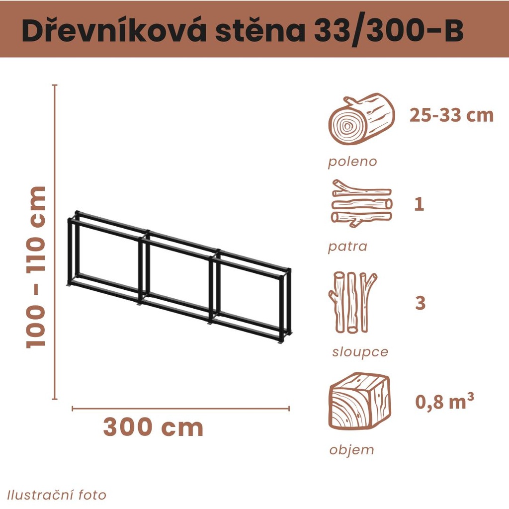 Dřevníková stěna 33/300 cm