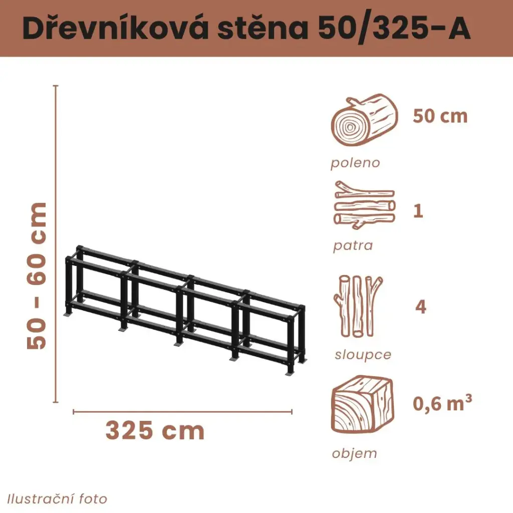 [50/325-A] Dřevníková stěna 50/325 cm (50 cm, 1 level)