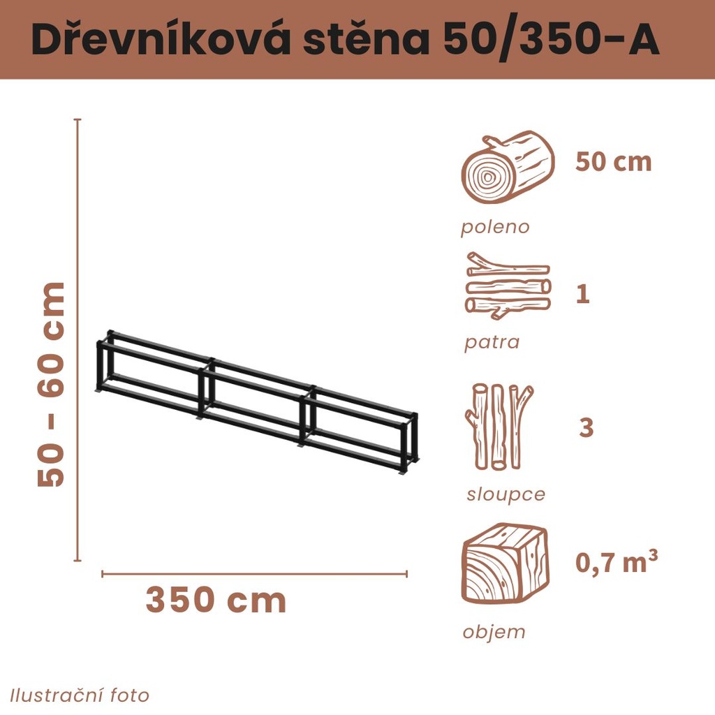 [50/350-A] Dřevníková stěna 50/350 cm (50 cm, 1 patro)
