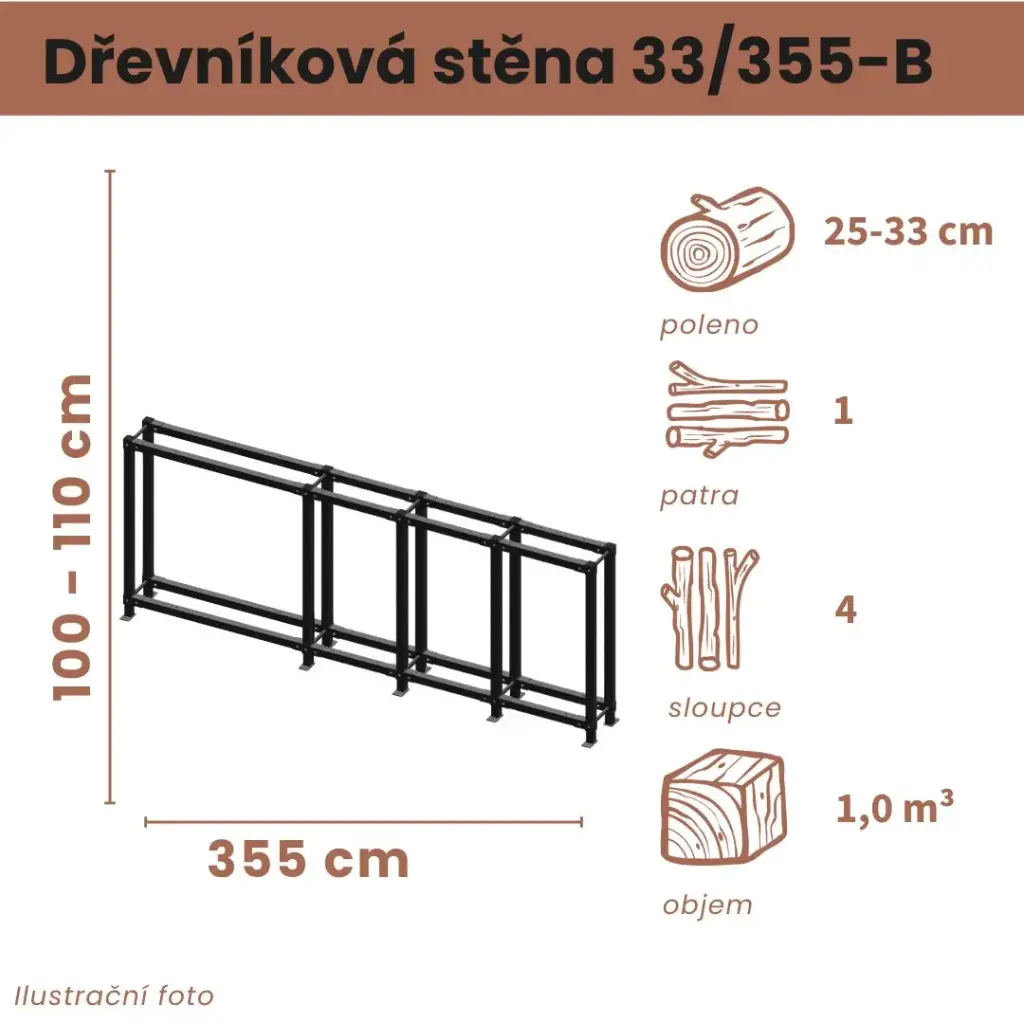 Dřevníková stěna 33/355 cm