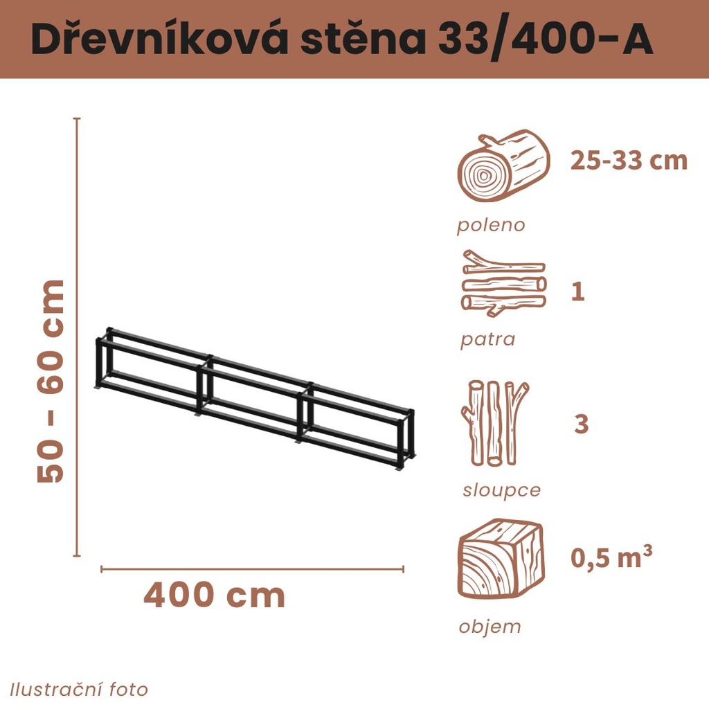 Dřevníková stěna 33/400 cm