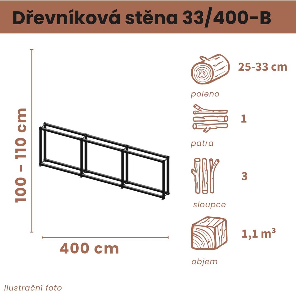 Dřevníková stěna 33/400 cm