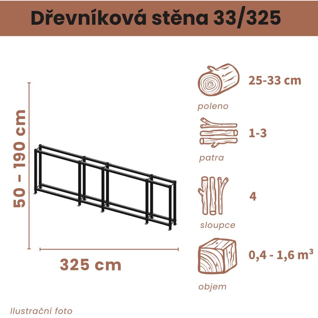 Dřevníková stěna 33/325 cm
