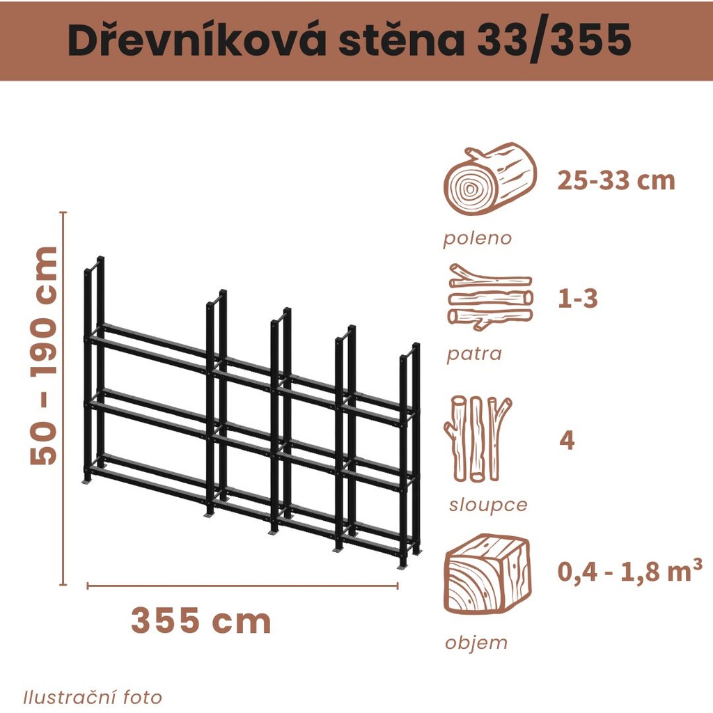 Dřevníková stěna 33/355 cm