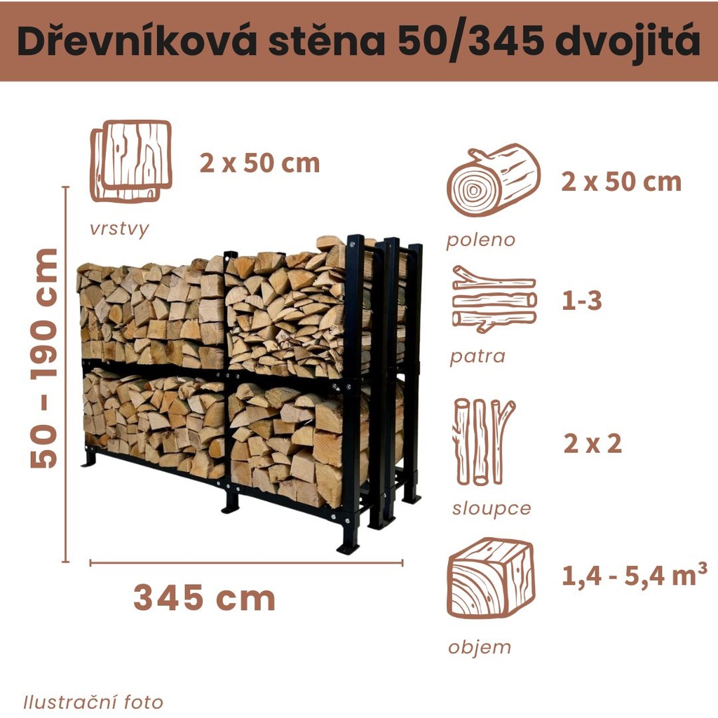 Dřevníková stěna 50/345 cm dvojitá