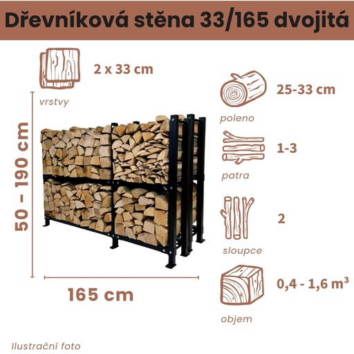 Dřevníková stěna 33/165 cm dvojitá