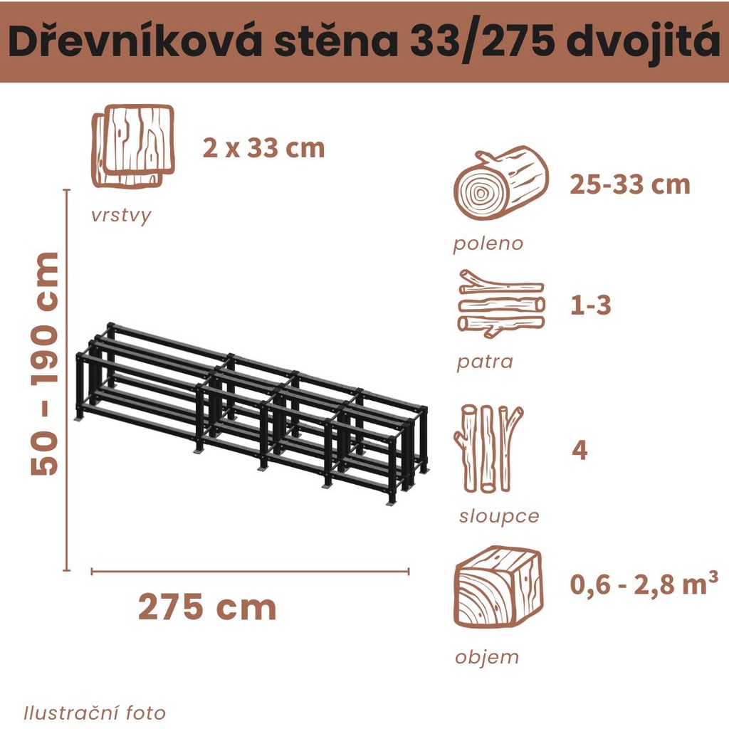 Dřevníková stěna 33/275 cm dvojitá 