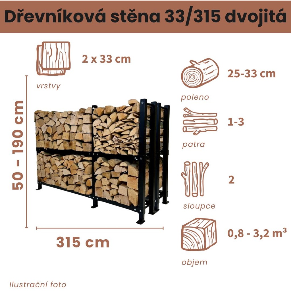 Dřevníková stěna 33/315 cm dvojitá