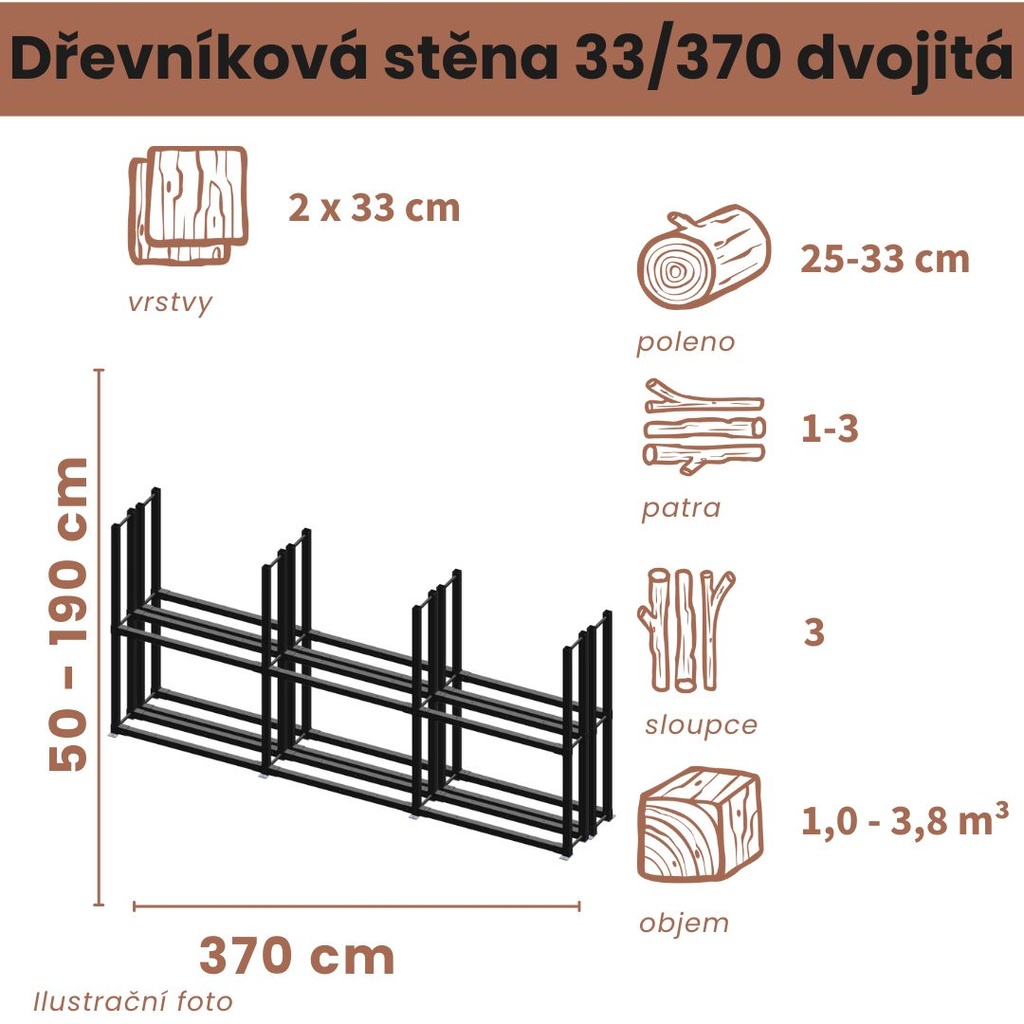 Dřevníková stěna 33/370 cm dvojitá