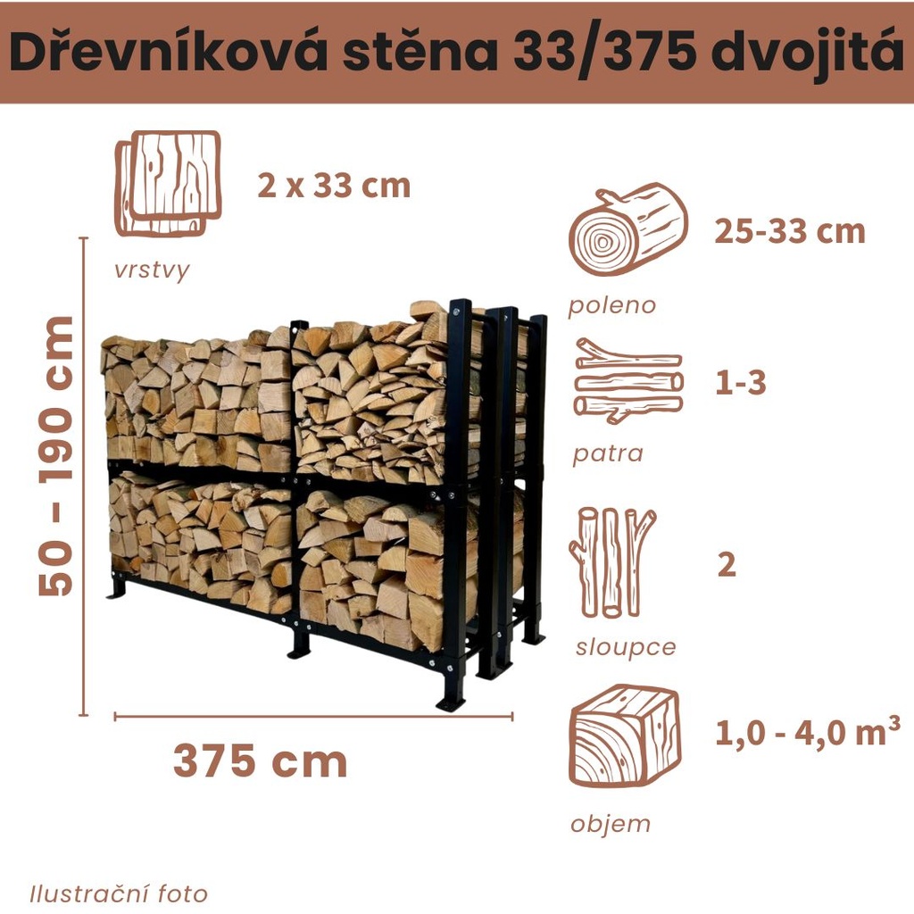 Dřevníková stěna 33/375 cm dvojitá