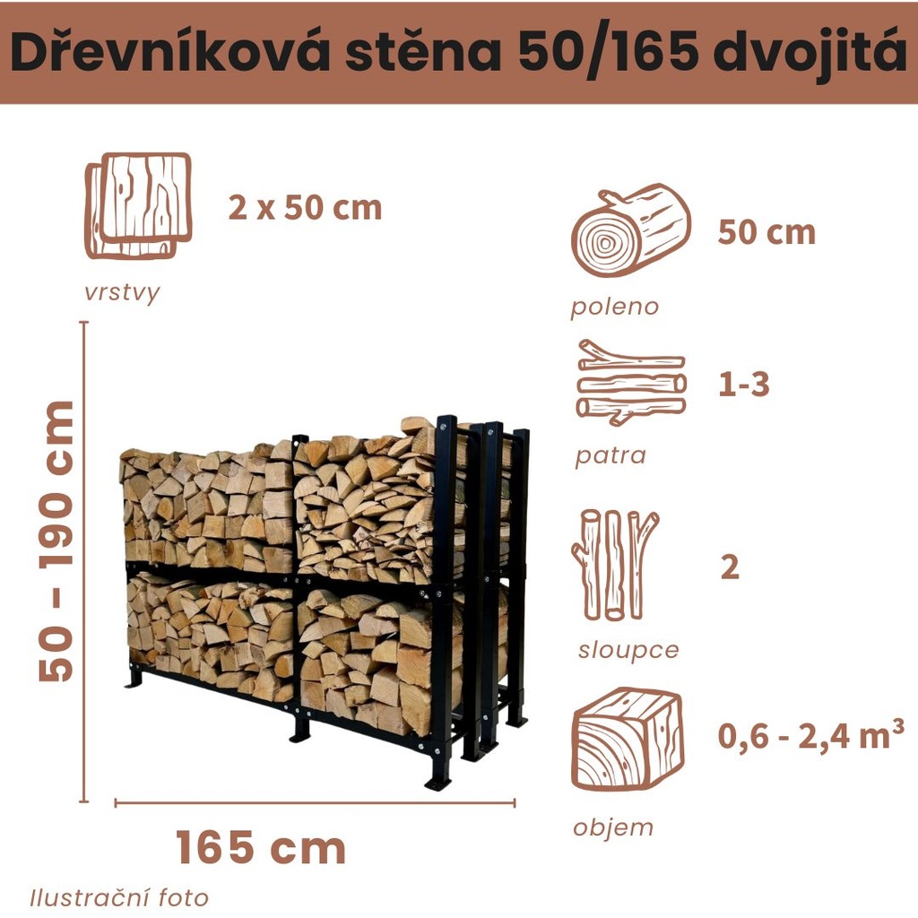 Dřevníková stěna 50/165 cm dvojitá