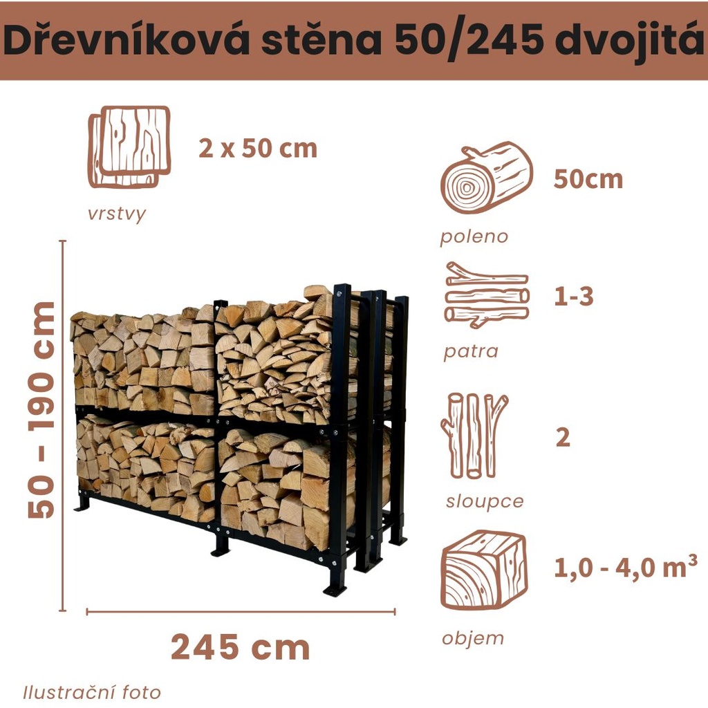 Dřevníková stěna 50/245 cm dvojitá