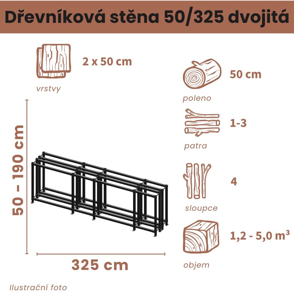 Dřevníková stěna 50/325 cm dvojitá