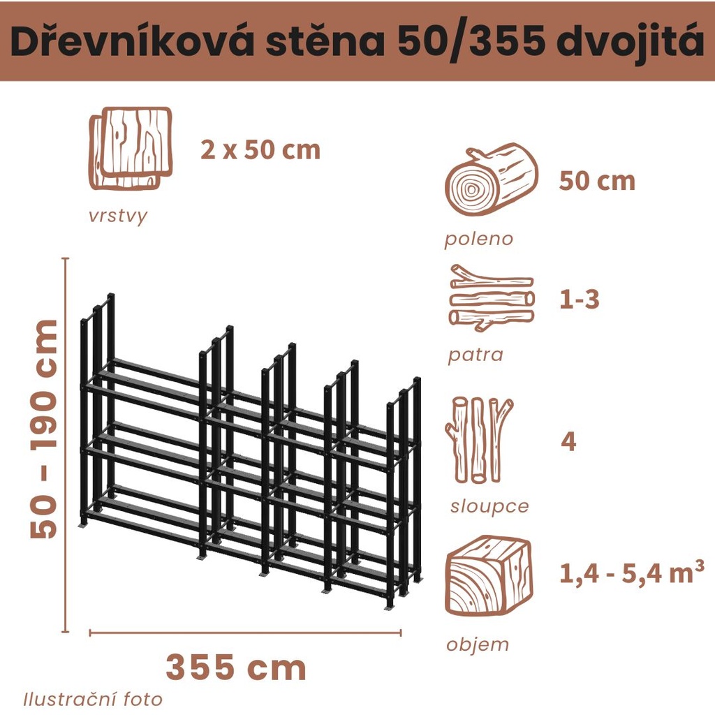 Dřevníková stěna 50/355 cm dvojitá