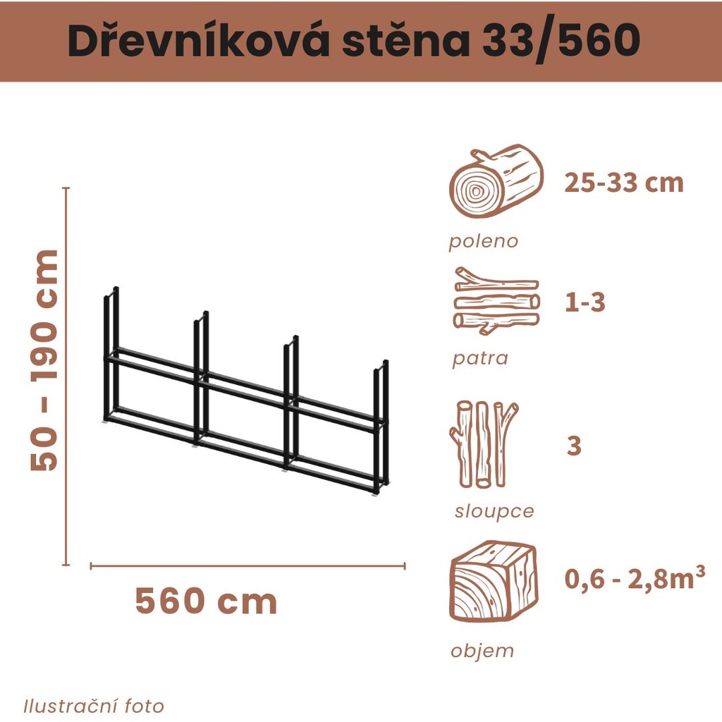 Dřevníková stěna 33/560 cm