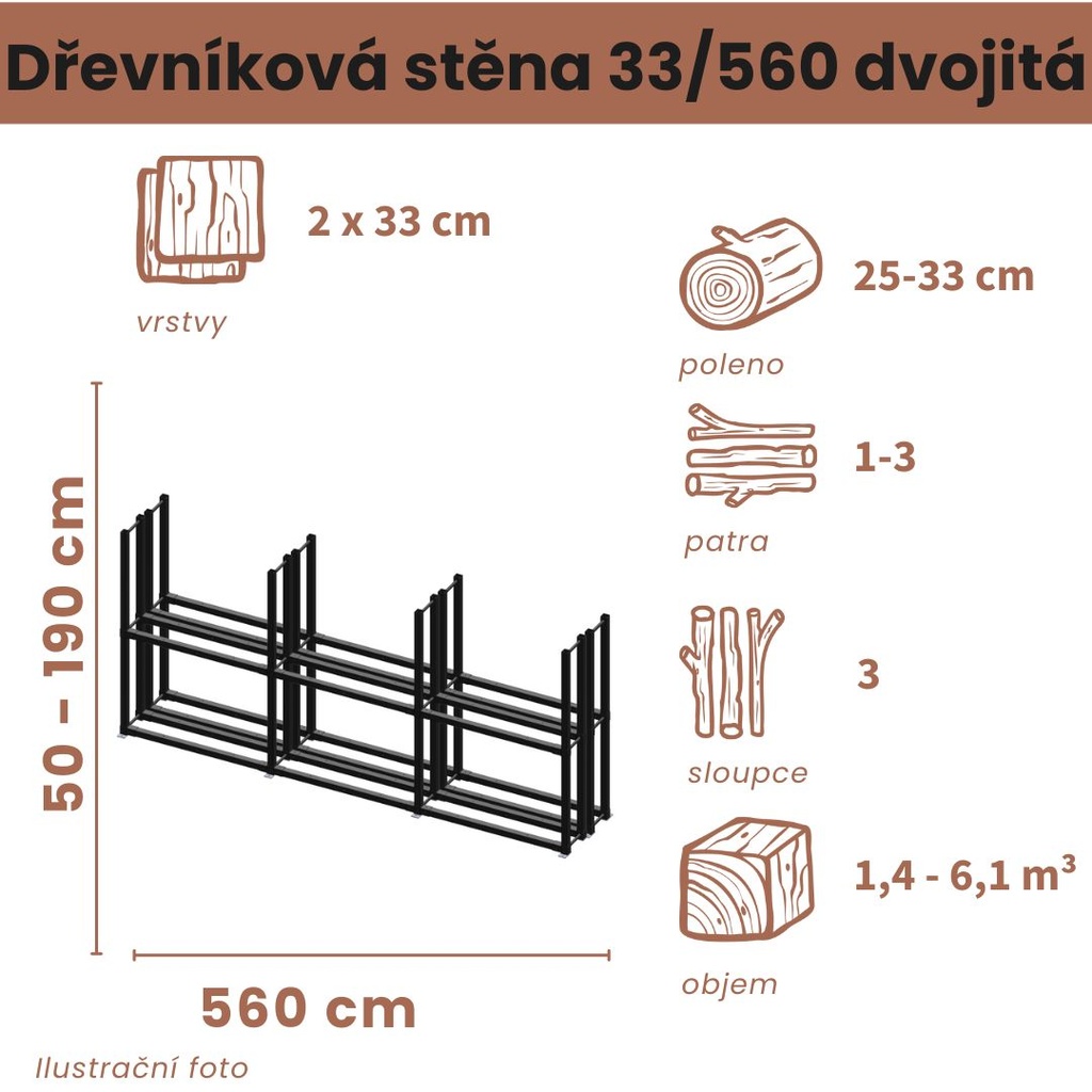 Dřevníková stěna 33/560cm dvojitá