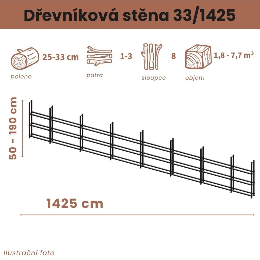 Dřevníková stěna 33/1425 cm