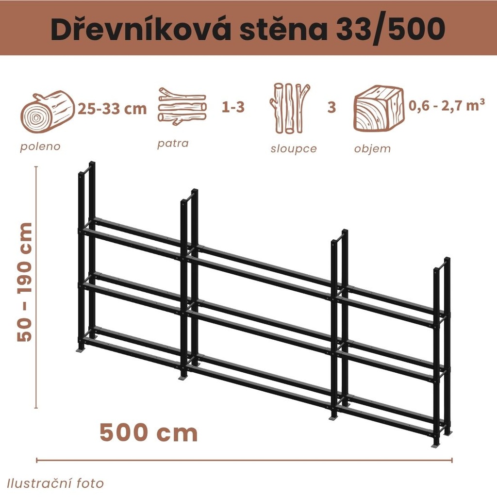 Dřevníková stěna 33/500 cm