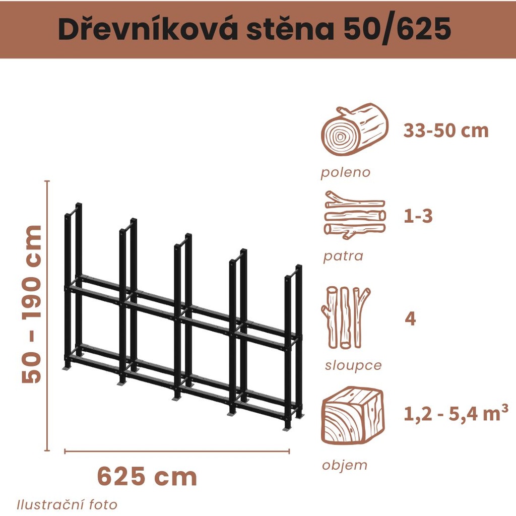 Dřevníková stěna 50/625 cm